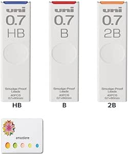 Uni Mechanical Pencil Lead,"The Uni" Smudge-Proof Leads 0.7mm（ULS0740）/HB,B,2B - 3 Pack/total 120 Leads, amazdone Sticky Notes Value Set