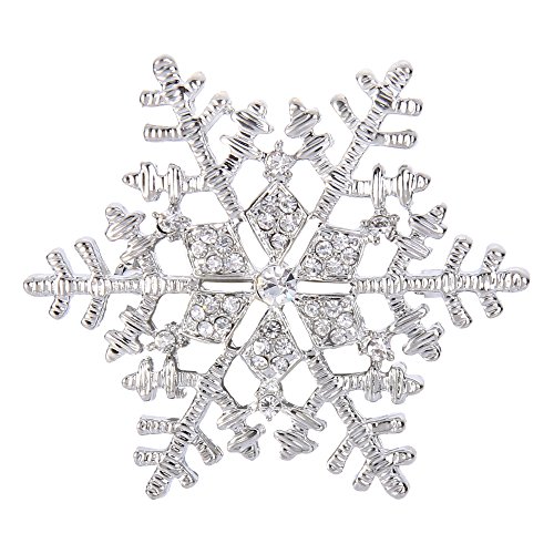EleQueen Women's Clear Austrian Crystal Winter Snowflake Brooch Pin Silver-Tone