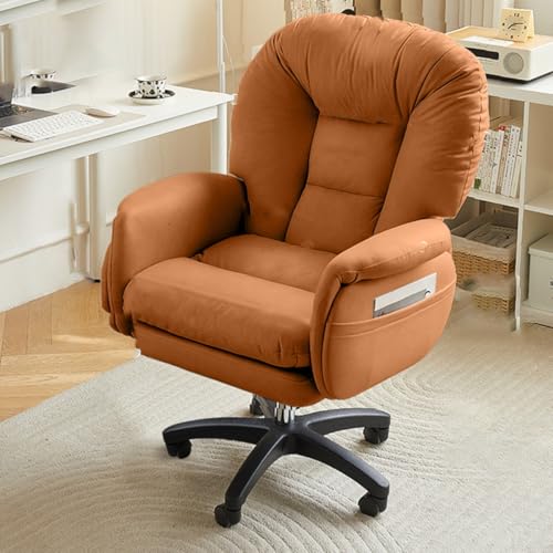 GLETSF Silla Ergonómica De Cuero para Computadora con Respaldo Alto, Soporte Lumbar Y Reposapiés, Silla Ejecutiva Giratoria Ajustable para Oficina En Casa Y Juegos.-/Brown-A