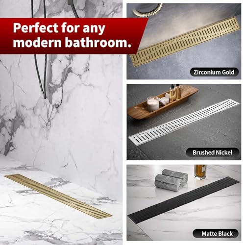 Image of Sharp-tec 24 inch Linear Shower Drain, Gold Rectangular Floor Drain, V-Shape Design Drain Channel, 304 Stainless Steel, cUPC Certificated for Bathroom Shower Room (Drain Base is Not Included)