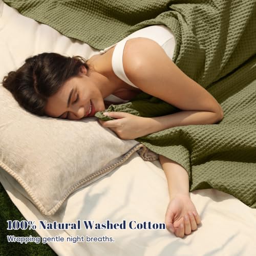 Image of PHF Pre-Washed Cotton Waffle Weave Blanket King Size for Bed, Snag Proof Throw Blanket for Couch Spring Summer Lightweight Breathable, Oeko-TEX Certified, Machine Washable, Home Decor Gift - Dark Oil