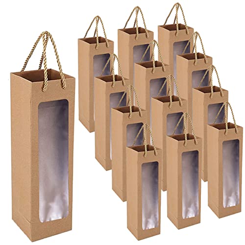 DQZSY Kraft Bolsas de Vino de Papel con Asas 3.7 x 3.7 x 13.7 Pulgadas para Botellas de licores de Whisky 12PCS, Bolsas de Regalo Marrones Bolsas de Compras Bolsas de Venta al por Menor Cover