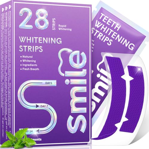 Image of Purple Teeth Whitening Strips for Sensitive Teeth 28 Count Whitener Strips | Tooth Whitening Stirps with Non Slip & Enamel Safe & Non Sensitive, Teeth Whitening Kit for Coffee Wine Stains Removal Fastly