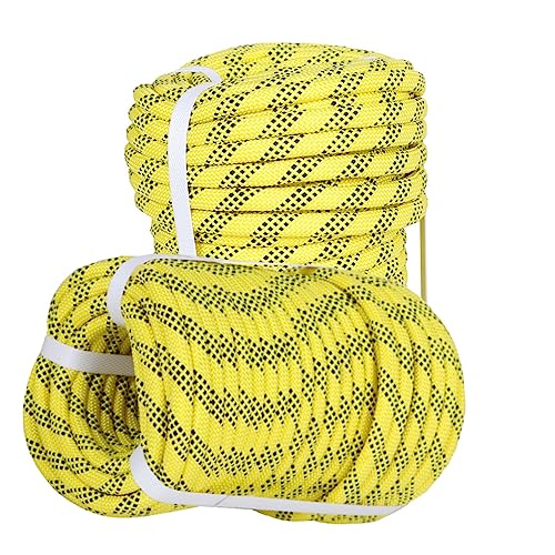 mitoharet 3/8IN x 100FT 3520Lbs Yellow Black Braided Polyester Arborist Rigging Rope for Flagpole Halyard Clothesline Camping Sailing Swings