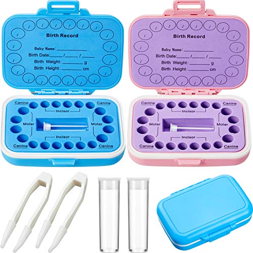 Image of Jetec 2 Pieces Baby Teeth Keepsake Box Tooth Holder Kids Teeth Keepsake Holder Teeth Container for Lost Teeth Cute Kids Deciduous Teeth Collection to Keep the Childhood Memory (Blue and Pink)