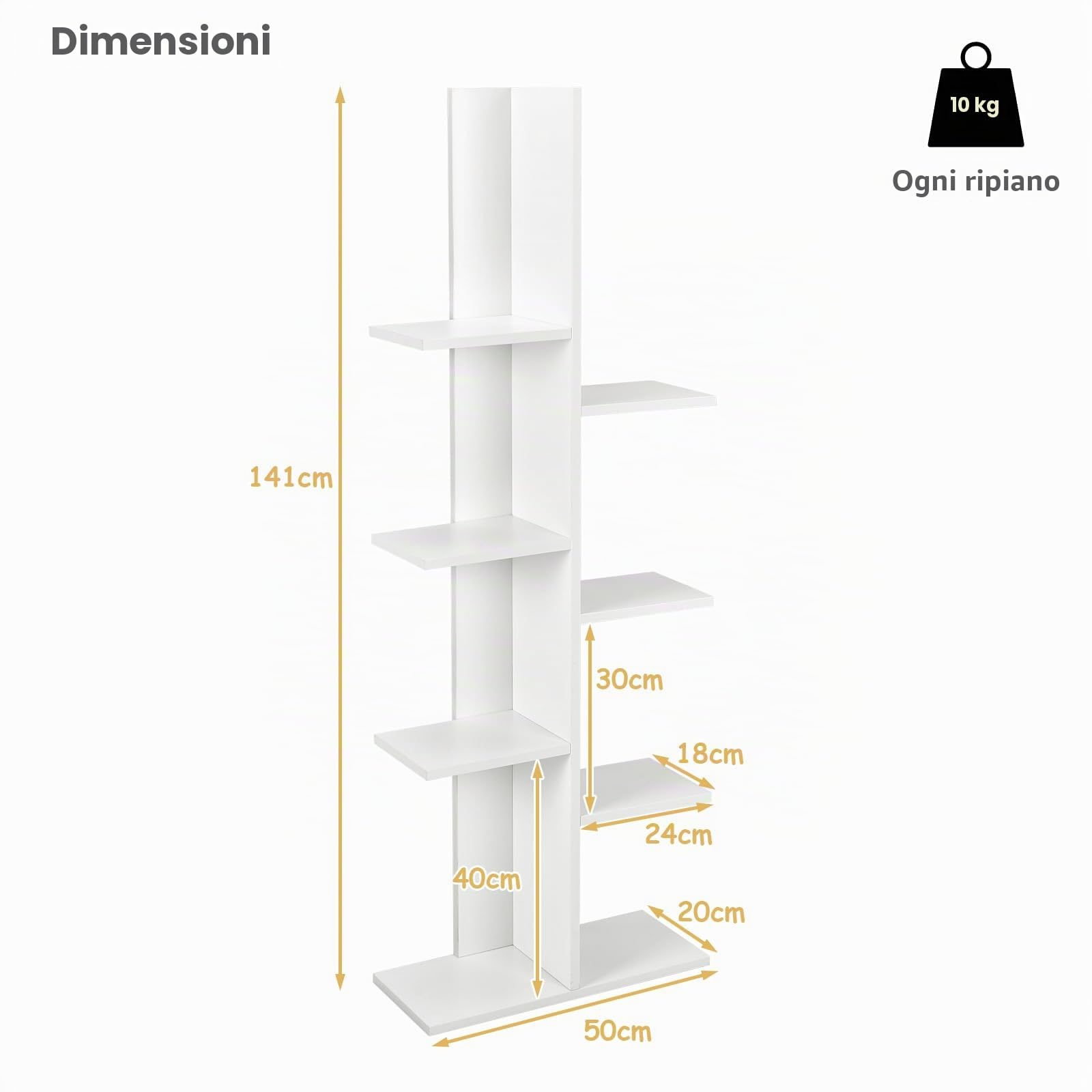 GIANTEX Libreria stretta con 8 ripiani, 50 x 20 x 141 cm, scaffale per decorazioni, piante, libri e CD, scaffale decorativo autoportante per soggiorno, studio e ufficio (bianco)