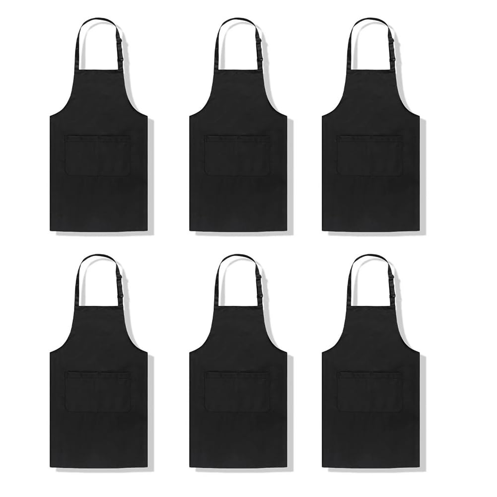 Paquet de 6 Tabliers pour Adultes avec 2 Poches, Tablier d'art Réglable pour la Cuisine, la Pâtisserie, la Peinture, L'Artisanat, Les Activités de Grillades