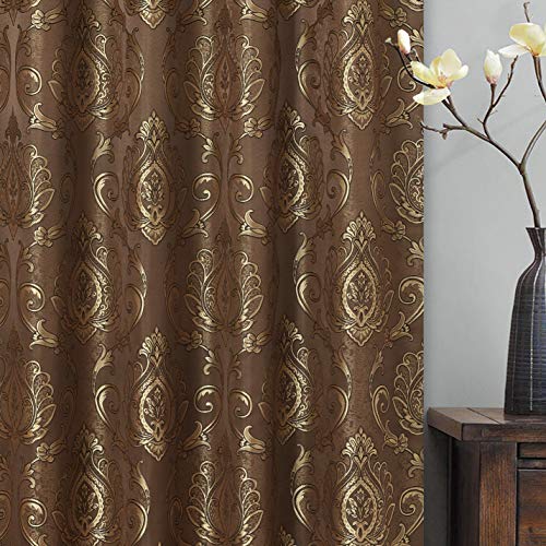 Gohd Simple Classic. Jacquard Window Curtain Panel Drape With Attached Wave Valance. 2Pcs Set. Each Pc 54 Inches Wide X 84 Inches Drop With Valance. (Brown) #TOP2