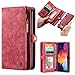 Produktbild Simicoo Samsung A50 Leder Wallet Schutzhülle 11 Kartenfächer Reißverschluss Abnehmbare Brieftasche Magnetverschluss Robuste Filp Tasche Handyhülle für Samsung A50 (A50, Red)