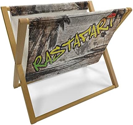 Ambesonne Rasta Magazine and Book Holder, Jamaican Reggae Music Inspired Rastafari Street Graffiti Image, Floor Rack Accent Living Room Office and School, 22″ x 19″, Pale Green Yellow
