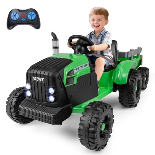 Image of Costzon 24V Ride on Tractor with Detachable Trailer, Kids' Electric Vehicles with 3 Speeds, 15 Climbing, Wireless Design, Horn & Music, Remote Control Tractor Toy for Kids 3+,Gift (24V, Green)