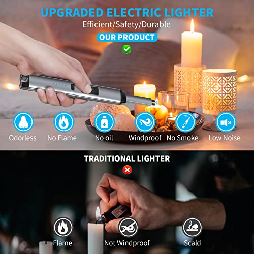 Citree Candle Lighter, Electric Lighter Usb Rechargeable Lighter Arc Lighter With Led Battery Display Safety Switch For Candle Bbq Grill Fireworks Cooking (Silver) #TOP1