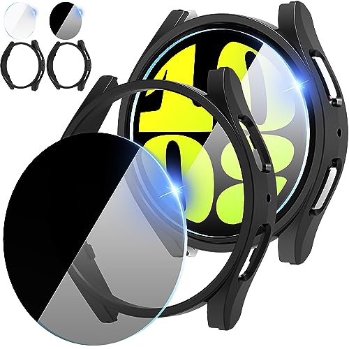 KSKSPE 2+2 Stück für Galaxy Watch 6 Classic 43mm Hülle*2 +High Definition Displayschutzfolie*1+Anti Spy Displayschutzfolie*1,Hard PC Ultradünne Hohle Schutzhülle für Galaxy Watch 6 Classic 43mm