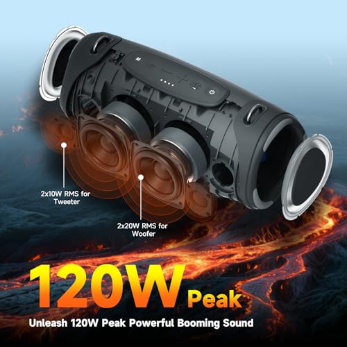 TAZATA Portable Bluetooth Speaker 80W RMS,120W Peak Loud Subwoofer Wireless Stereo with HD Sound,8H Playtime IPX7 Waterproof for Party cmaping Beach (CAMO-80W RMS/120W Peak) - Thumbnail 2