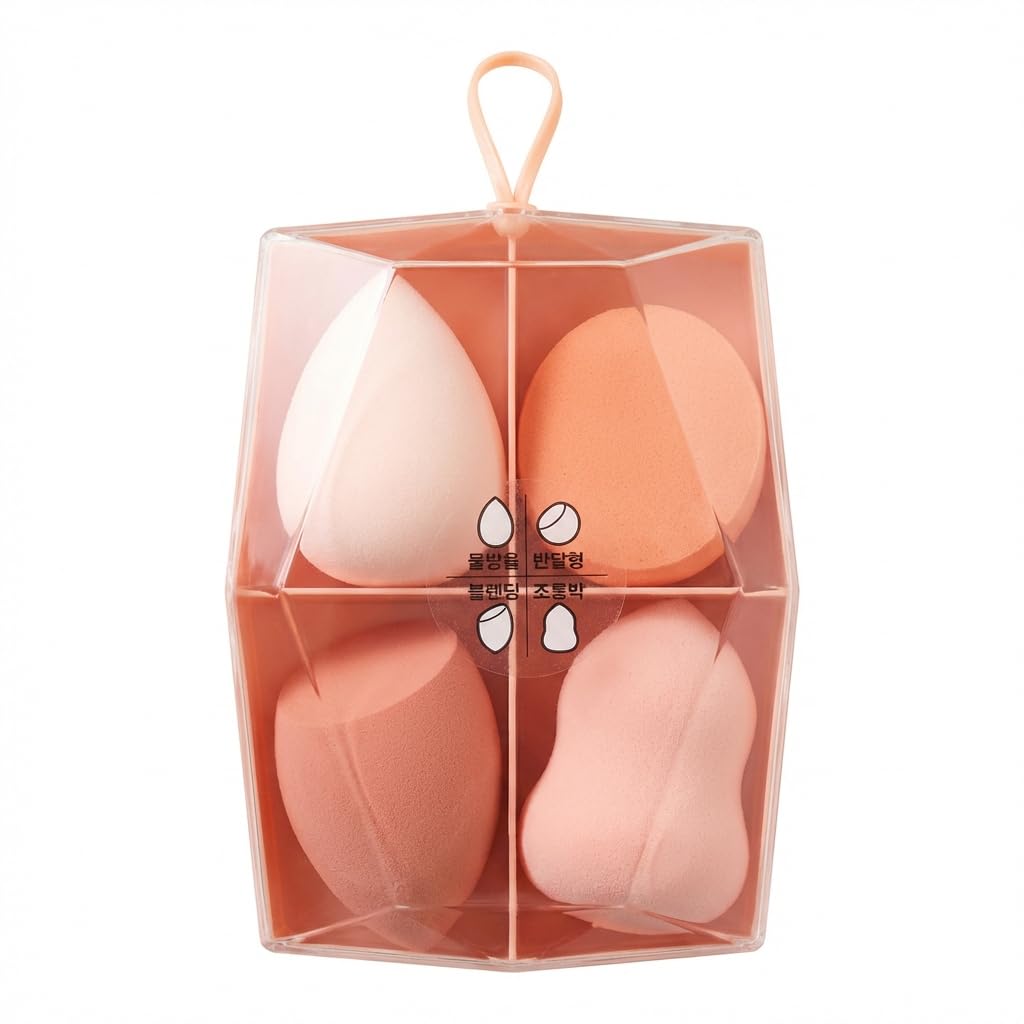 [ITSKA] Professional 4-Piece Makeup Sponge Set - Teardrop, Half-moon, Slanted & Gourd Shapes - Multi-functional Beauty Blender for Foundation - Expandable Wet and Dry Cosmetic Puff Kit 메이크업퍼프