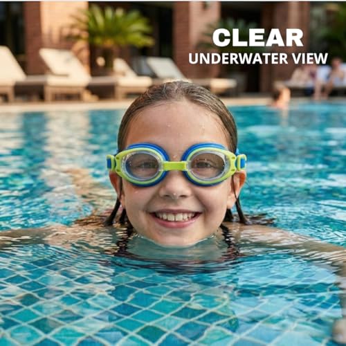 Image of BURNLAB Swimming Goggles for Kids, Clear Vision Pool Goggles for Boys & Girls, Easy Adjustable Strap (Blue and Green)