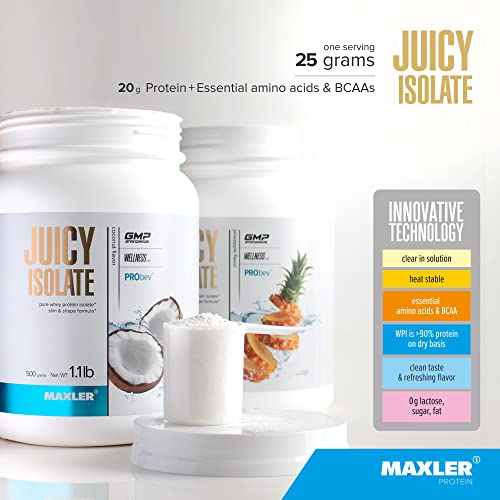 Maxler Juicy Isolate Protein Powder - Clear Whey Isolate - Fat Free, Lactose Free & Sugar Free Muscle Recovery Drink For Pre & Post Workout - 90% Of Protein Per Serving - Pineapple 1.1Lb (20 Servings) #TOP2