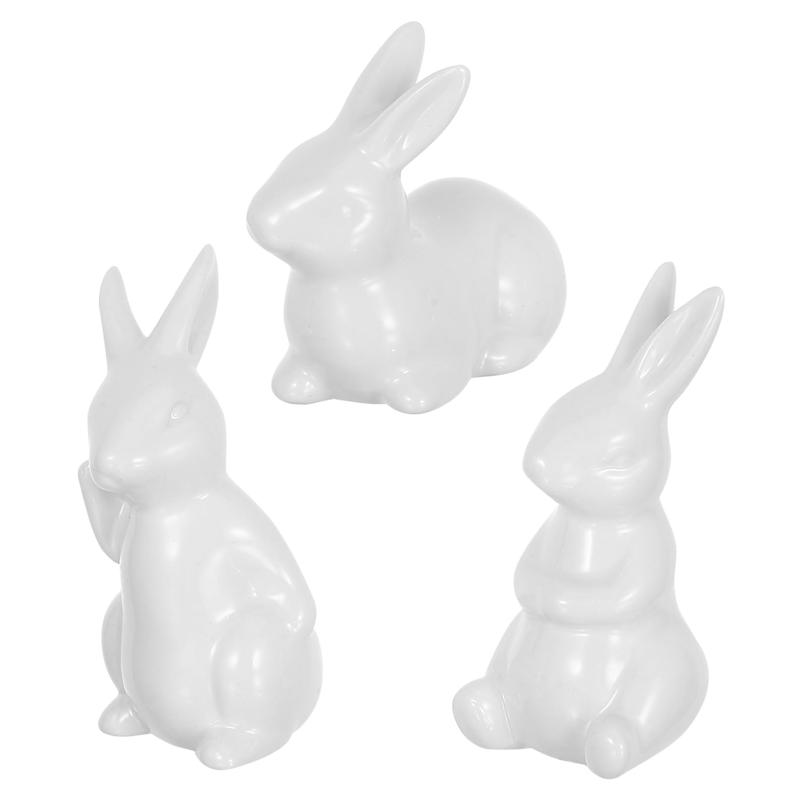 Housoutil White Easter Ceramic Rabbit Figurines, 3Pcs Bunny Figurine, Ceramic Rabbit Figurines, Crafts Porcelain Rabbit For Easter Home Decoration Weddings