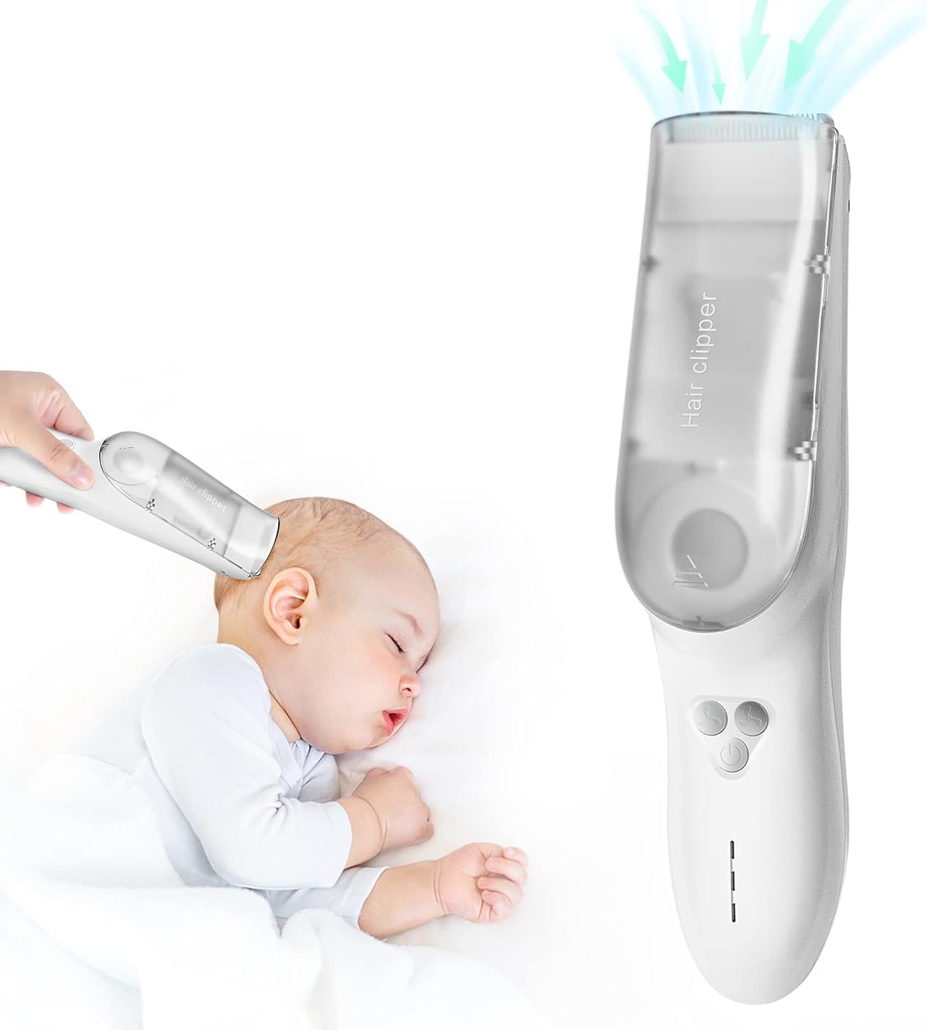 Cordless Baby Hair Clippers, Vacuum Hair Clipper for Baby Fine Hair, Baby Hair Clipper Quiet Hair Clipper for Baby, Hair Clipper Auto Suck Snipped Hair, IPX7 Waterproof Rechargeable