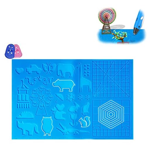 3D-pennmatta, kreativ ritning 3D-silikonmallmatta med flera grundläggande mallar och 2 fingerskydd, 3D-penntillbehör kompatibla med schabloner (blå)
