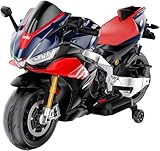24V Kids Motorcycle, Aprilia Licensed Kids Electric Motorcycle with Long Battery Life, Thread Wheels, Training Wheels, Large Seat-Blue