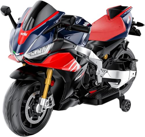 24V Kids Motorcycle, Aprilia Licensed Kids Electric Motorcycle with Long Battery Life, Thread Wheels, Training Wheels, Large Seat (Blue)