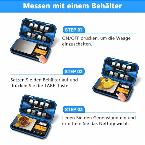 UNIWEIGH Digitale küchenwaage 200g/0,01g Feinwaage,Taschenwaage, Präzisionswaage, Waage Gramm, Briefwaage, Goldwaage, Scale mit 50g Kalibriergewicht -Blau
