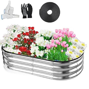 AMAZON - WooWellGoGoGo 6x3x1FT Raised Garden Bed with Protective Rubbers, Oval Metal Garden beds for Vegetables