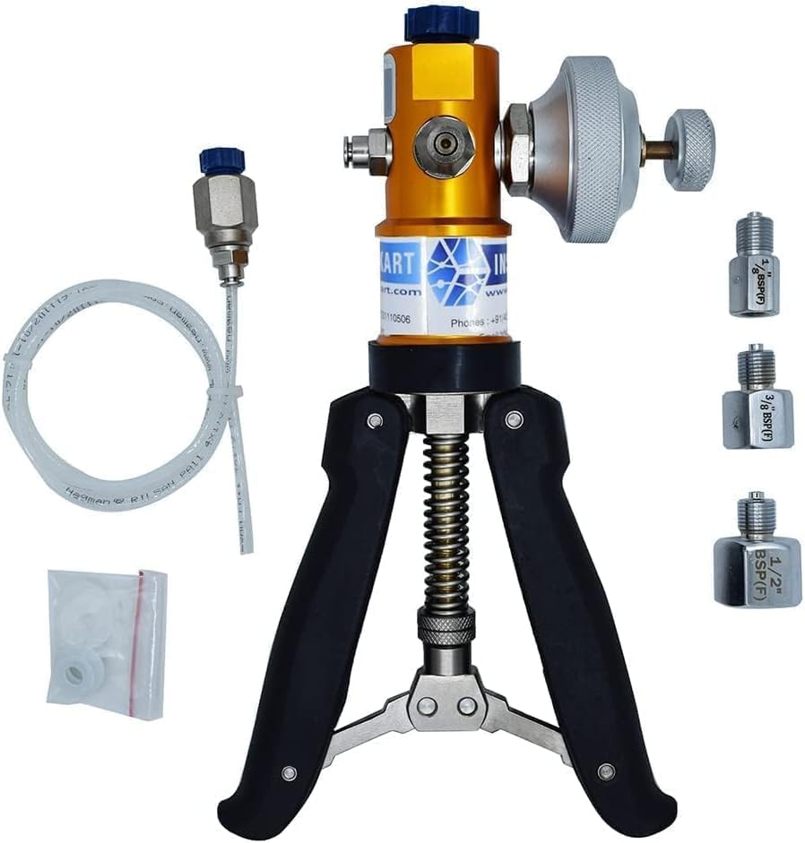 Image of *Ship With in 1-Day* Hand Operated Pressure and Vacuum Calibrator (Range: -0.9 to 30 Bar) with Pressure & Vacuum Gauge (-1 to 25 Bar) for Calibration Labs, Pressure gauge Calibration. Model: AI-2200