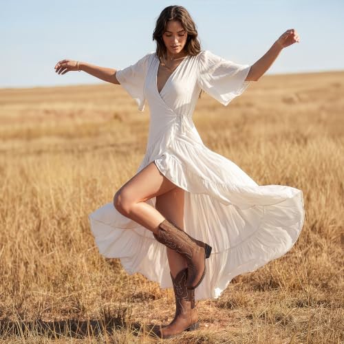 Image of SheSole Square Toe Cowboy Boots for Women Cowgirl Boots Wide Calf Riding Western Boots