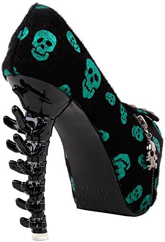 SHOW STORY Hot Fashion Sexy Curvy Slip On Bone Heels Pumps,LF80624BL37,6US,Green Skull | Image 1