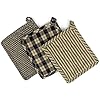 Rustic Covenant Woven Cotton Farmhouse Pot Holders, Set of 3, 7 inches x 8 inches, Navy Blue/Natural Tan