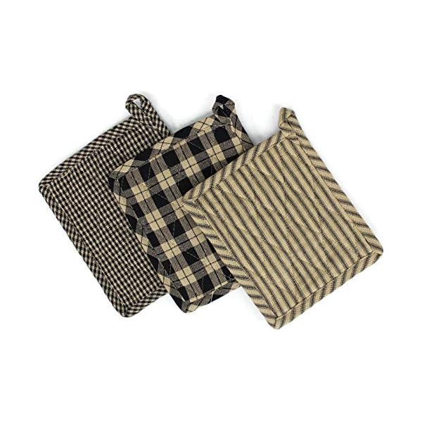 Rustic Covenant Woven Cotton Farmhouse Pot Holders, Set of 3, 7 inches x 8 inches, Navy Blue/Natural Tan