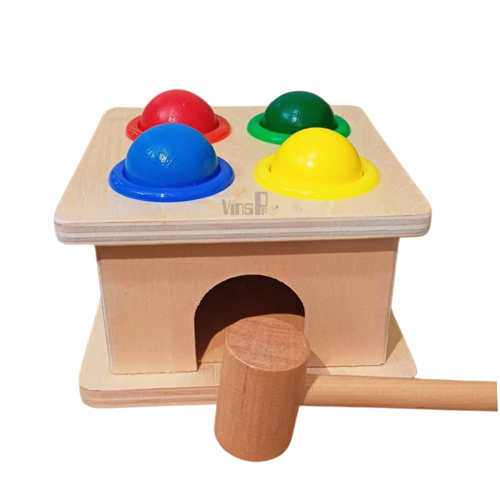 VinsPro® - Wooden Hammer Ball Knock Pounding Bench with Box Case Fine Motor and Dexterity Skills Early Educational Toy Set for Kids 3+ Years (Hammer Ball) 3