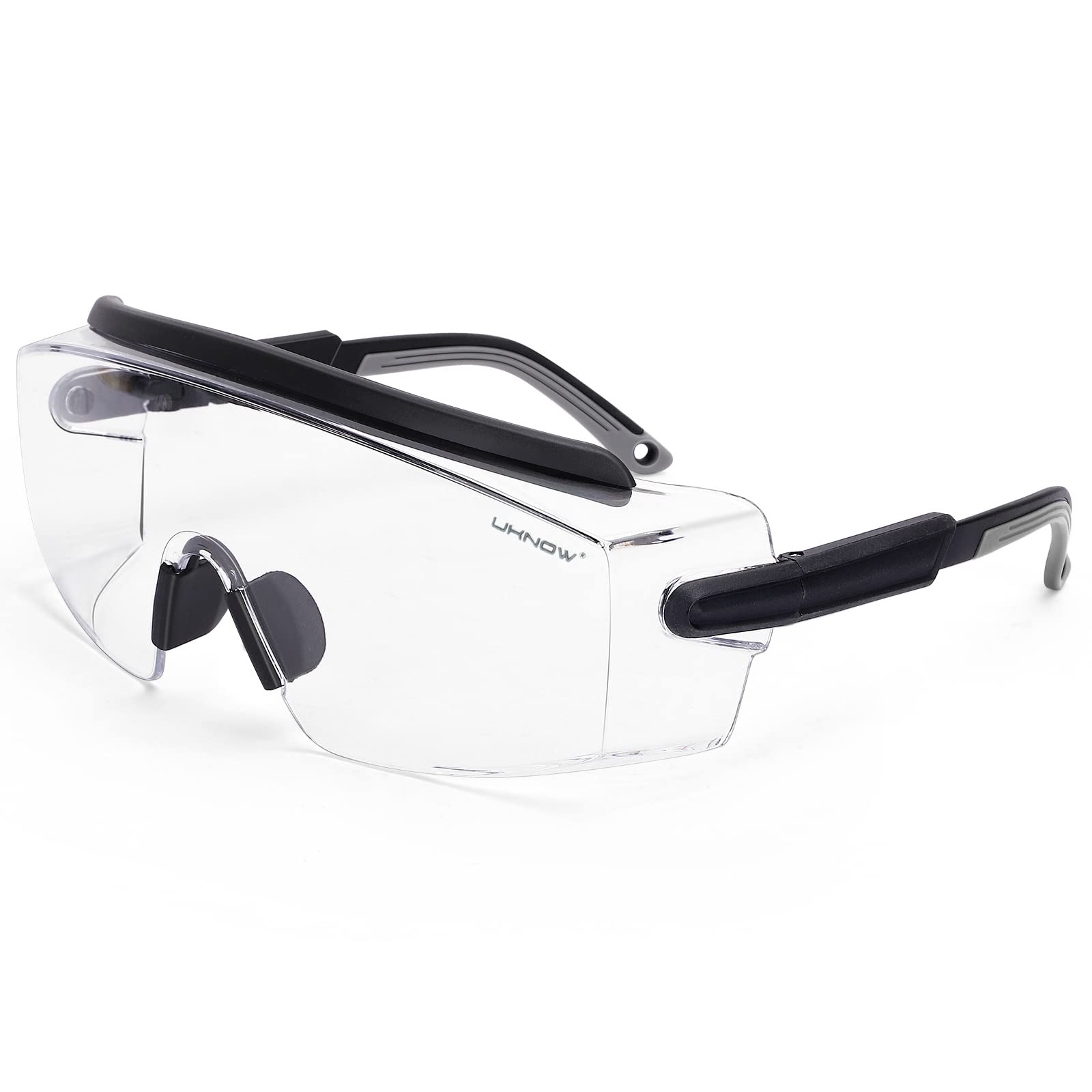 UKNOW Safety Goggles Over Glasses, Anti Fog Safety Glasses with Clear Wraparound Lens, ANSI Z87.1 Protective Eyewear