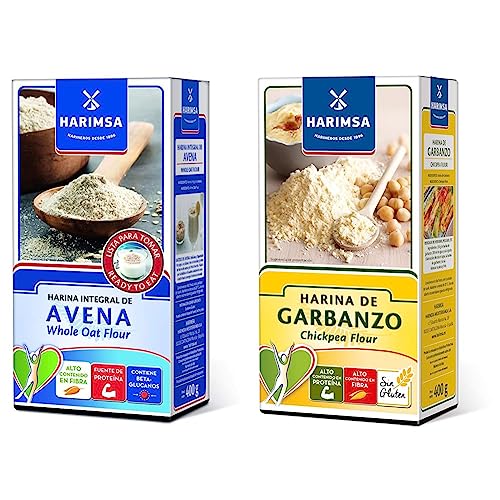 Harina Integral de Avena HARIMSA 400 Gramos%22Lista para tomar%22 Fuente de proteínas. Contiene Beta-glucanos & Harina de Garbanzo sin Gluten - Paquete 400 g