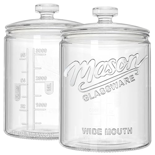 Image of 1 Gallon Glass Cookie Jar with Lid, 5.7'' Wide Mouth Mason Jars | 2 Pack Glass Canisters for Pantry Organizers & Storage, Candy Jar for Flour Sugar, Sourdough Starter, Dog Treat, Laundry Room