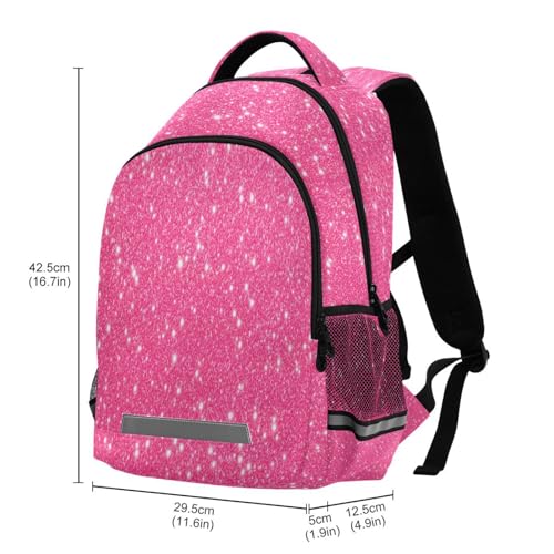 Mochila impermeable rosa con brillo, deportiva y casual miniatura 3
