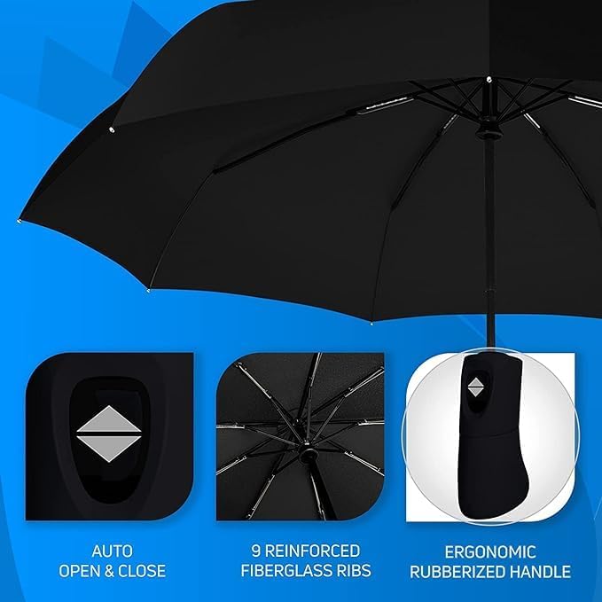 Cloudsell Rain Umbrella, UV Big Size Umbrella for Sun Protection Rain Windproof Strong large 3 fold for men women kids boys girls Perfect small & stylish Folding Auto Open & Close umbrella (Black) 2