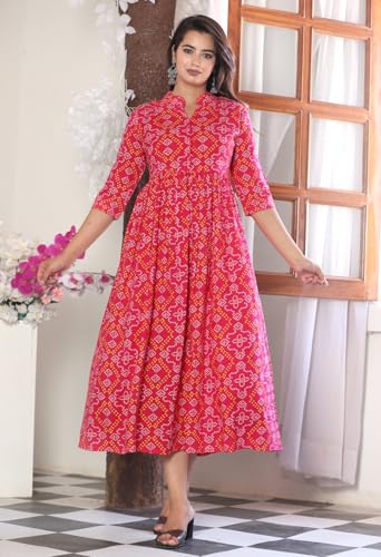 Image of Women's Long Sleeve Floral Print Kurti Dress, Pink