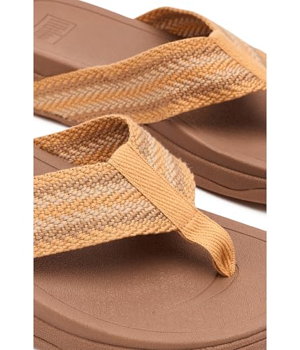 Image of FitFlop, Womens, Surfa Stripe-Webbing Toe-Post Sandals, Turmeric /Classic Tan Mix, 8.5, Medium