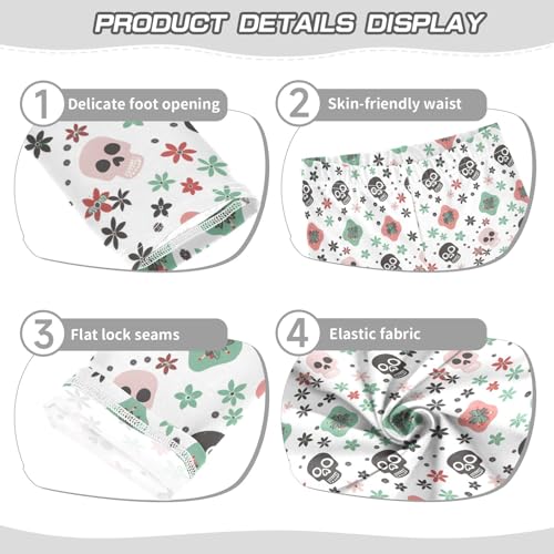 Girls Printed Leggings Yoga Pants Halloween Skull Flower Pattern for Kids in 4t to 10 Years, 4T3