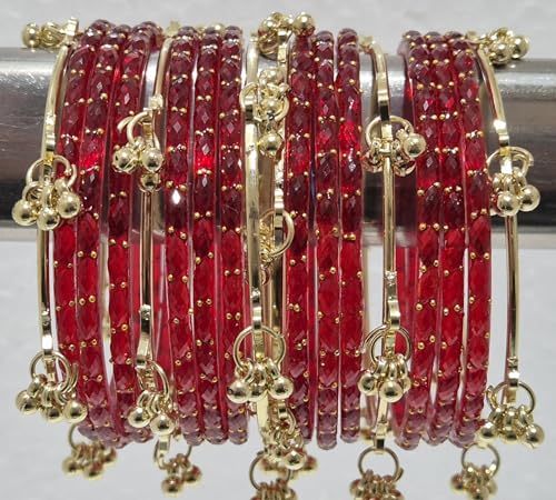Image of kashmiri ghangharoo glass bangle Set For Women And Girls | Light Weight Bangles | Traditional Transparent Fancy Glass Chudi Set for Wedding, Party (18 Bangles)