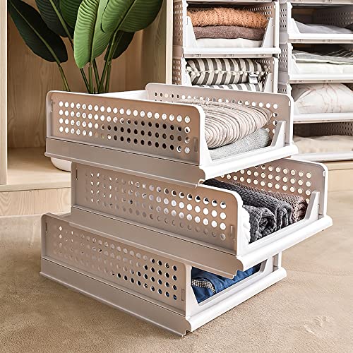 DukeIo Cesta de Almacenamiento para Guardarropa Ropa Extraíble Apilable Cajones en Capas para Ropa Calcetines Toallas de Baño Organizador de Armario para Dormitorio DIY (Grande 43x33,5x18,5cm) Cover
