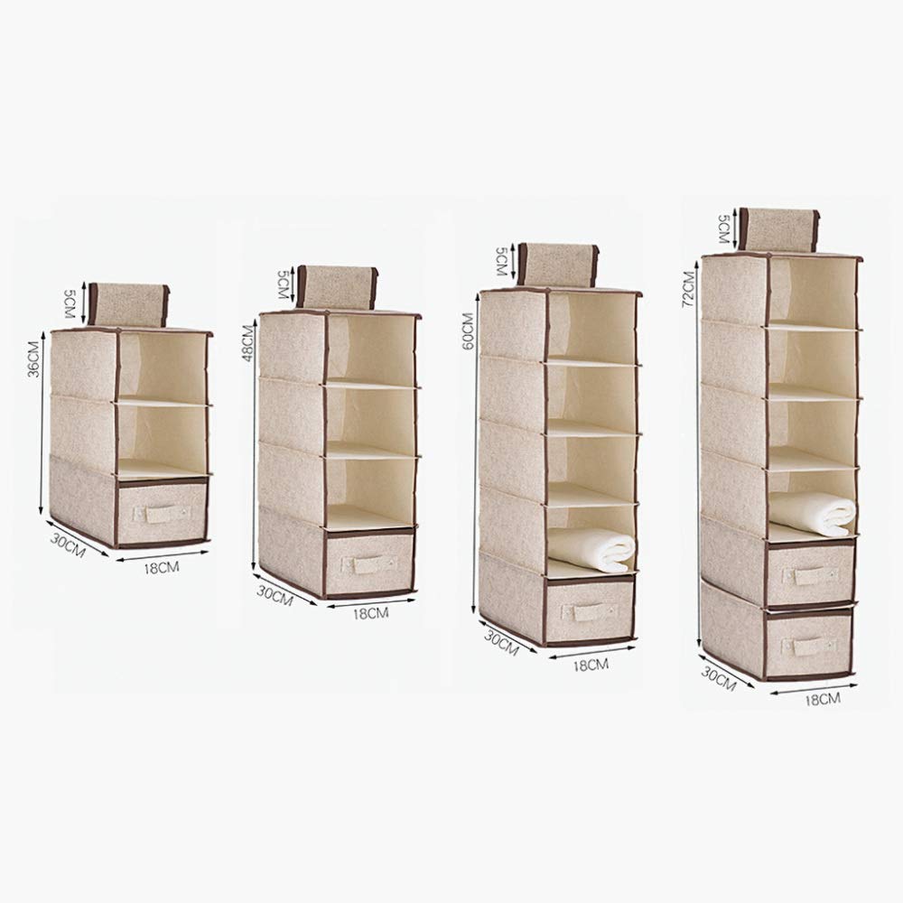 Estantes estrechos colgantes para armario, almacenamiento de armario plegable multicapa profundo para ropa, sombreros, zapatos y bolsos, tela no tejida duradera, beige, diseño 3+1