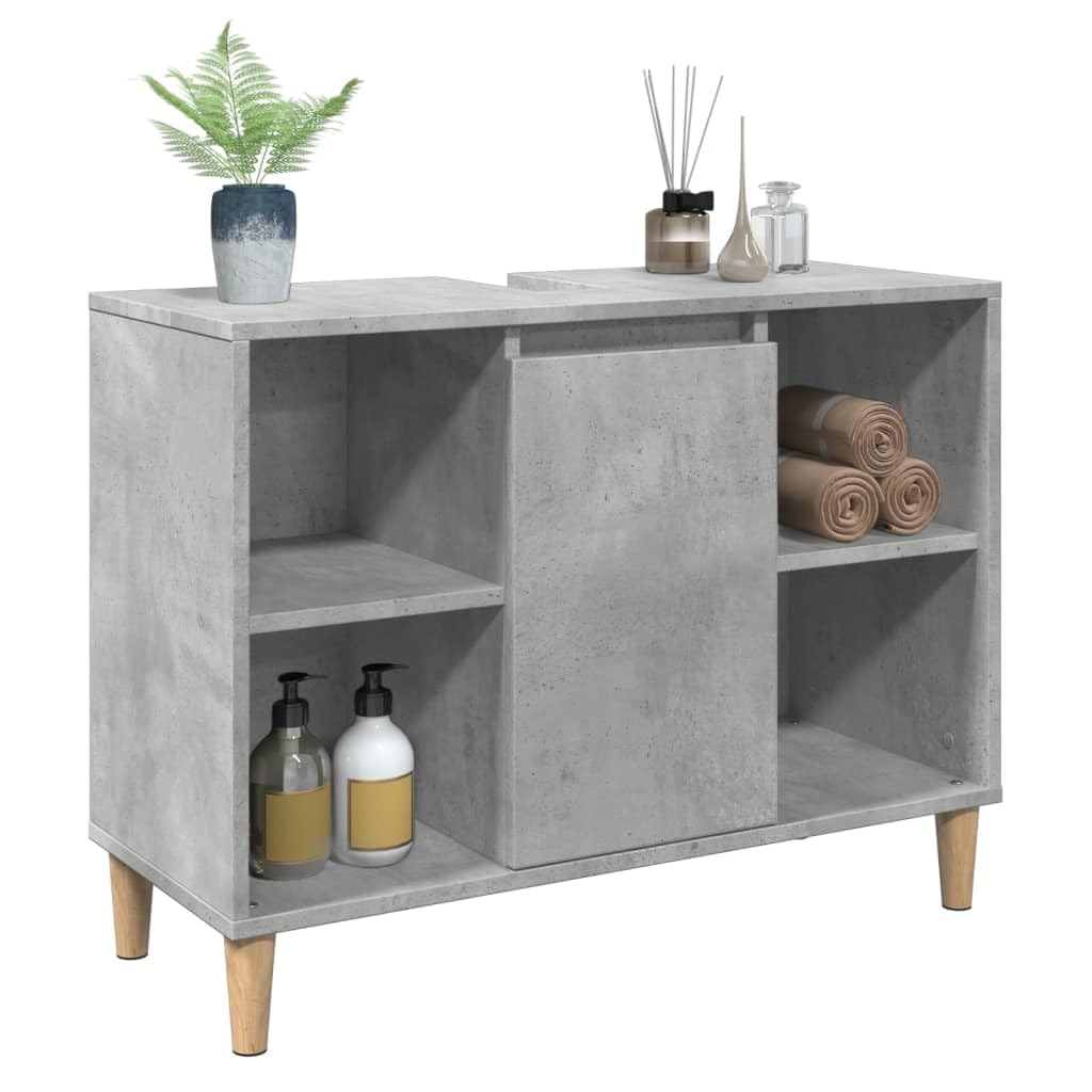 Mueble de baño de hormigón, color gris, 80 x 33 x 60 cm, material de madera con 4 estantes abiertos y 1 estante con puerta para baño, almacenamiento y montaje en pared