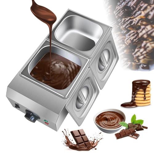 Templadora de chocolate, fundidor de chocolate de 2 tanques, crisol de chocolate con control de temperatura de 30 a 85 °C, calentador de chocolate comercial eléctrico de acero inoxidable, para derre