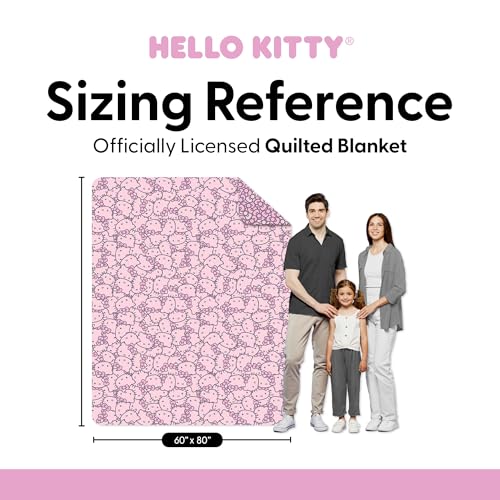 Image of Northwest Sanrio Hello Kitty Reversible Quilted Throw, Kawaii Pink Pattern, Cozy & Warm, for Anime Fans, Game Room, Chair or Couch, 60 x 80 Inches