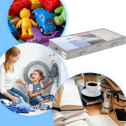 Caja de almacenamiento debajo de la cama de 36 pulgadas con tapa contenedor de tela gris 6