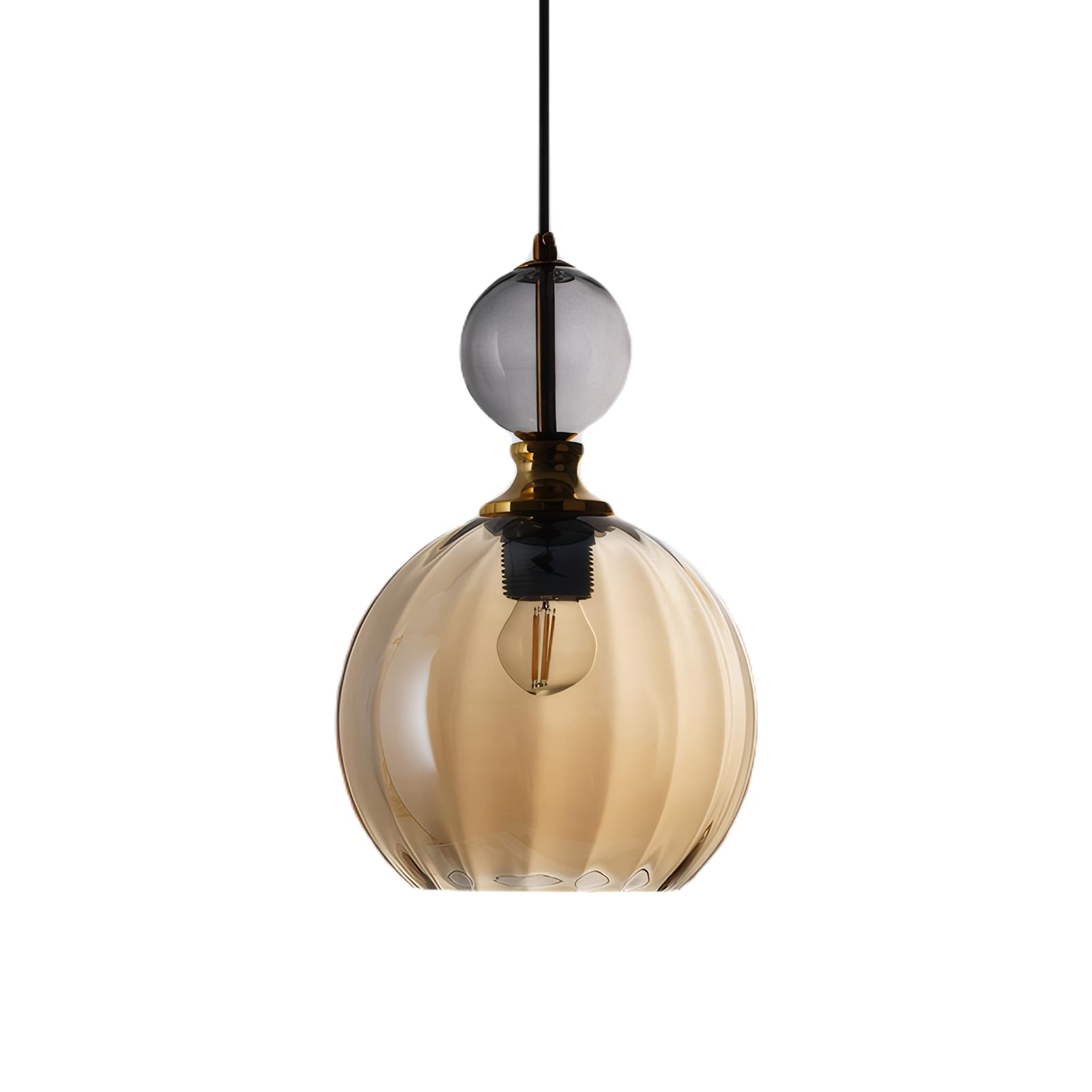 Lámpara Colgante De Vidrio Soplado a Mano Con Detalles Dorados, Lámpara De Techo E27 Regulable – Estilo Industrial Moderno Para Cocina, Comedor, Dormitorio (Ámbar)